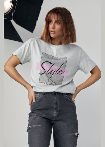 Трикотажна футболка з принтом та термостразами Liton - (296988286)