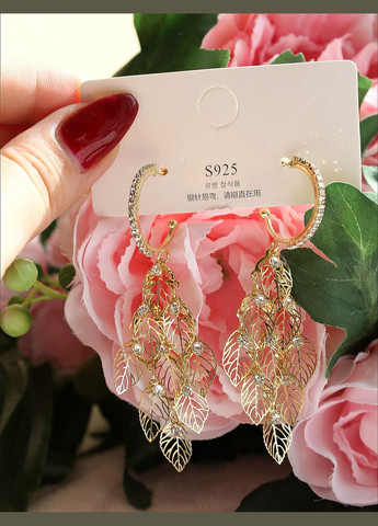 Сережки "Листочки з камінчиками" No Brand (307929226)