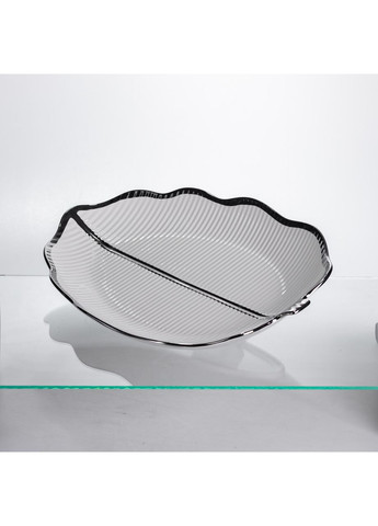 Фарфоровая менажница "Листок" с черным ободком 2 секции 35.5 см ML6046 Yiwu (371479998)