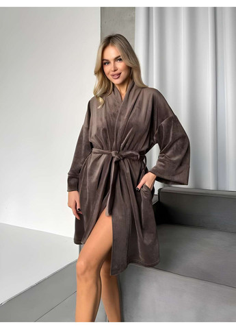 Жіночий зручний велюровий халат на запах сірий Україна (371548114)