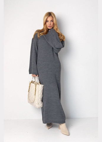 Сіра повсякденний довга в'язана сукня прямого крою 7020 Lurex однотонна