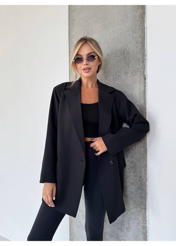 Черный женский пиджак жакет костюмная ткань, с пончиками, подкладом Україна -