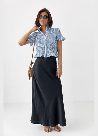 Синіти смугаста блуза з ефектом жниварки - кавовий Lurex