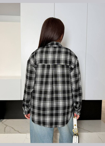 Черная классическая, повседневный, кэжуал, вечерний рубашка в клетку No Brand с длинным рукавом