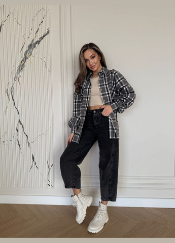 Жіноча базова зручна картата сорочка у клітинку оверсайз No Brand (323167362)