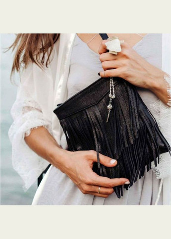 Жіноча шкіряна сумка через плече з бахромою міні кроссбоді Fleco Чорний BlankNote (302008748)