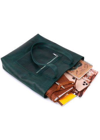 Жіноча шкіряна сумка вертикальна з потайною кишенею для шопінгу зелена (sku_16351) No Brand (329853111)