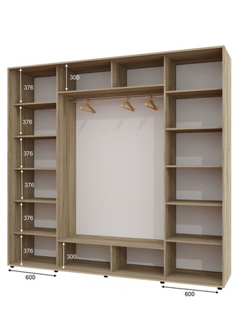 Шафа-купе тридверна 250*60*250 см Дуб крафт сірий 3 двері ДСП + Дзеркало + ДСП ШК-05 Алекса (360474078)