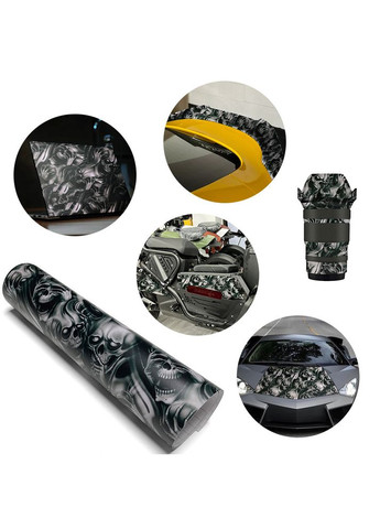 Автомобильная виниловая пленка Череп для авто и мото 10×150 см Black Skull Design No Brand (350202690)