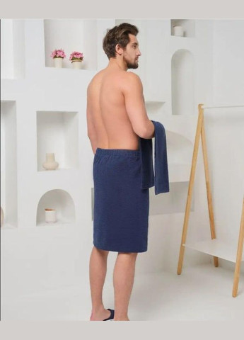 Чоловічий рушник для сауни набір Махра синій (П4К-Msauna001-56) No Brand напис синій