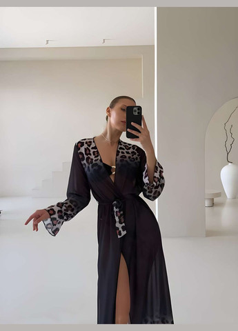 Жіноча літня напівпрозора пляжна шифонова туніка халат з леопардовим прінтом Україна (345557389)