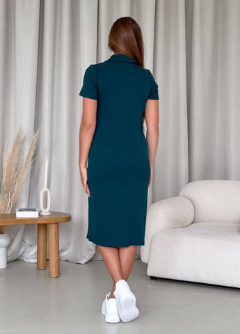 Смарагдова пляжна, повсякденний, кежуал літня вільна сукня-поло а-силуетна в рубчик з короткими рукавами сукня-футболка, поло Merlini однотонна