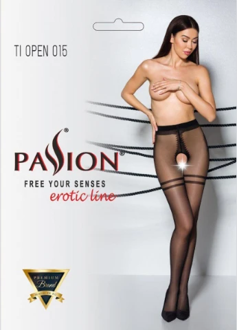 Колготки с открытым доступом TIOPEN 015 black 3/4 (20 den), контрастная двойная резинка Passion (303884714)