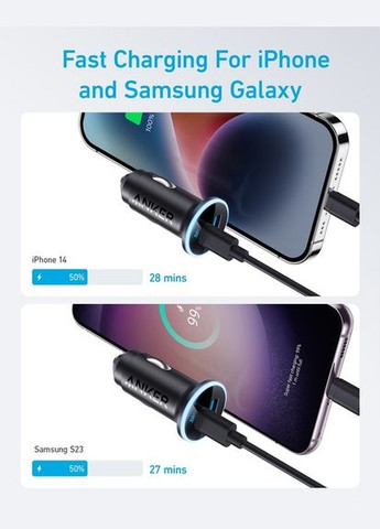 Автомобільний зарядний пристрій PowerDrive 323 - 30W PD + 22.5W USB-A Black Anker (372625659)