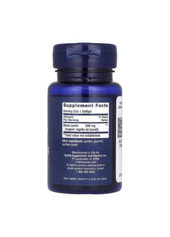 Масло черного тмина для иммунитета 60 капсул без глютена и ГМО Life Extension (368991815)