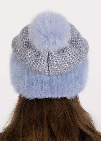 В'язана хутряна норкова шапка з помпоном з хутра песця Меховой Стиль Соты (305829725)