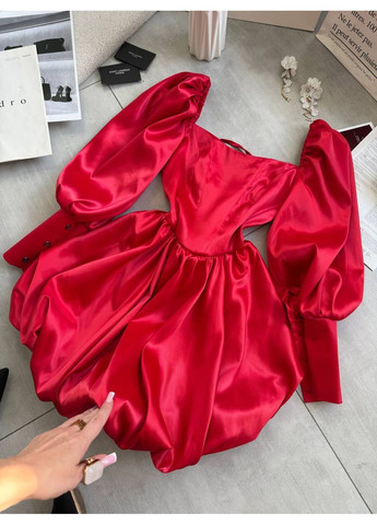 Красное праздничный элегантное платье с объемными рукавами и сияющей текстурой No Brand однотонное