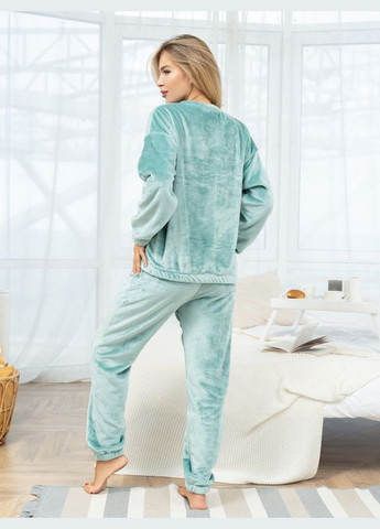 Мятная зимняя мятная махровая пижама с длинными рукавами ISSA PLUS