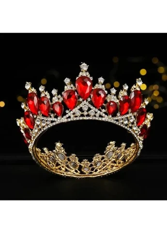 Корона з червоним камінням Swarovski Золото 13х7.2 см Красива діадема з червоними стразами No Brand (369162339)