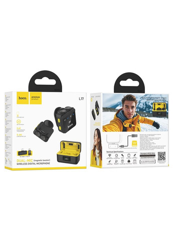Бездротова мікрофонна система magnetic lavalier wireless digital microphone (iP/Type-C) Black Hoco L17 Dual-mic (370616192)