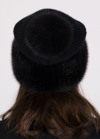 Жіноча в'язана шапка з натуральним хутром норки та помопном з хутра песця Меховой Стиль Соты (301277487)