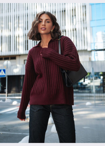 Бордовий демісезонний светр бордового кольору з коміром поло Dressa