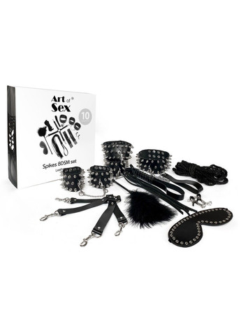 BDSM-набір – Spikes BDSM Set Leather, 10 предметів, чорний, натуральна шкіра Art of Sex (339866169)