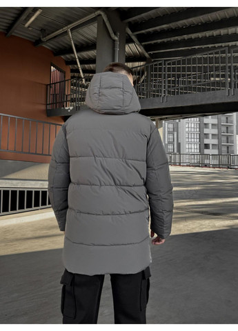 Серая зимняя зимняя куртка удлиненная на пухе No Brand
