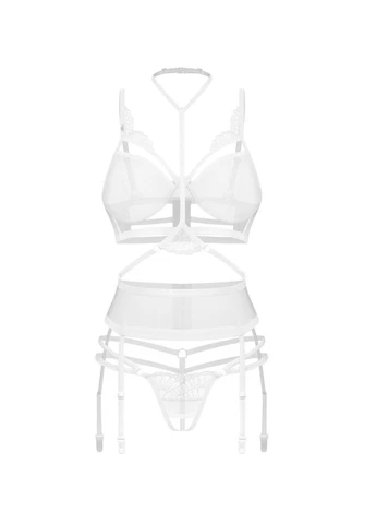 Комбинированный демисезонный комплект obsessive premisis white 3-pcs crotchless set 2xl/3x No Brand