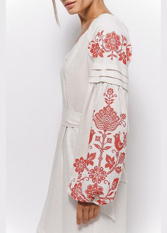 Бежевая длинное платье-вышиванка крестиком бежевое с деревом жизни mkar35198-2 Modna KAZKA (336933871)