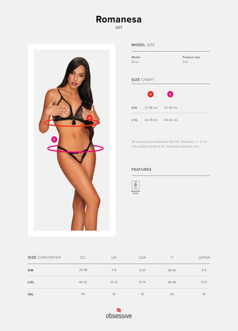 Чорний демісезонний комплект білизни (ліф, стрінги) Obsessive