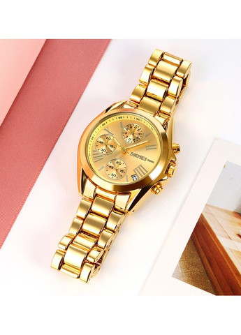 Женские часы 1897GD Gold кварцевые с хронографом и календарем золотистые стильные наручные часы ProDobro (367266547)