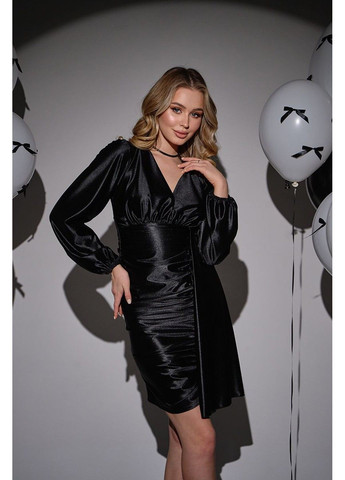 Черное коктейльное платье праздничное атлас бифлекс 25001 черное Tanita-Romario