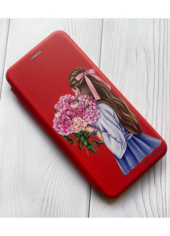 Чехол-книжка красный с рисунком на Xiaomi Redmi Note 14 4G Девушка с пионами (принт 11) Creative (364688119)