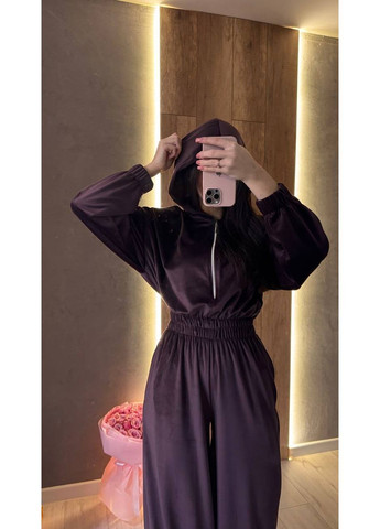 Женский велюровый комбинезон с капюшоном и акцентом на талии. MonCher комбинезон-брюки коричневый повседневный велюр