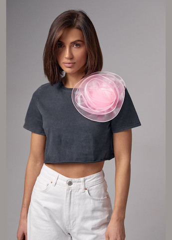 Укороченная футболка украшена объемным цветком 134567 Lurex - (292252973)