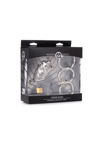 Клітка для пеніса : Tiger King Cock Cage With Lock, три кільця, замок, три ключі Master Series (335395452)