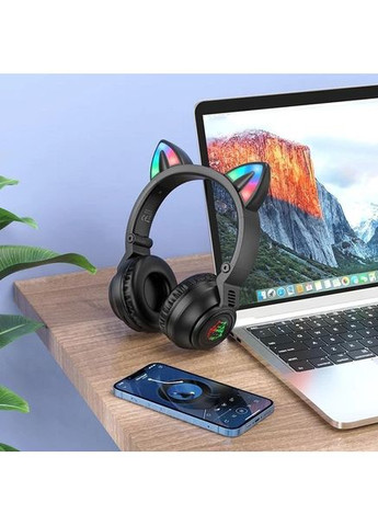 Беспроводные Bluetooth наушники BO18 "Кошачьи ушки" LED MP3 черные Borofone (368833414)