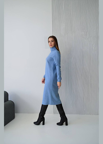 Голубое повседневный платье меди свободного кроя с удлиненной горловиной и теплым трикотажем (вл 0819) RiMari