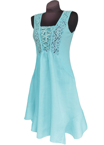 Бірюзова кежуал сукня лляна без рукавів італія бірюзовий free size No Brand