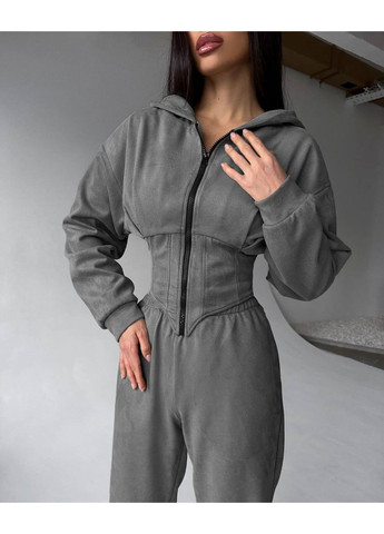 Теплый костюм женский замш на дайвинге с капюшоном и кофтой. No Brand (365063710)