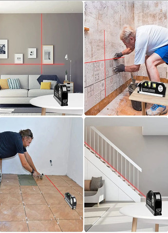 Лазерний рівень LASER LEVELPRO3 7124 із вбудованою сталевою рулеткою та лінійкою 4 в 1 нівелір від батарейок VTech (322317371)