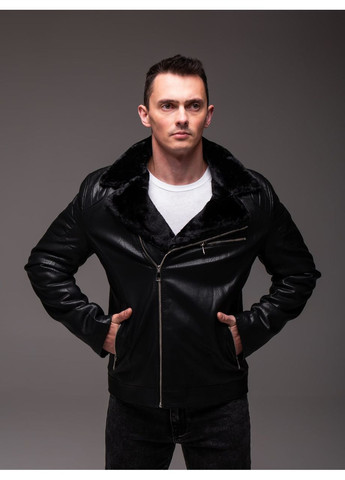 Черная зимняя мужская кожаная косуха с мехом косуха Vakko