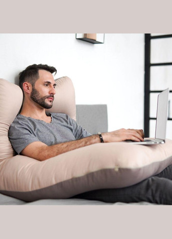 Наволочка для П-подушки для вагітних сну та відпочинку 140х75х20 см з блискавкою беж мікрофібра IDEIA (334726899)