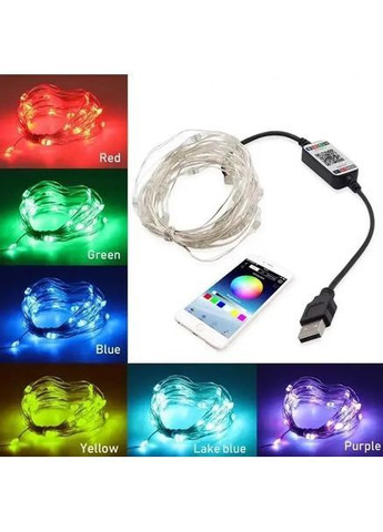 Светодиодная умная гирлянда Smart Роса RGB 100 LED с Bluetooth для елки от USB 10м No Brand (364191224)