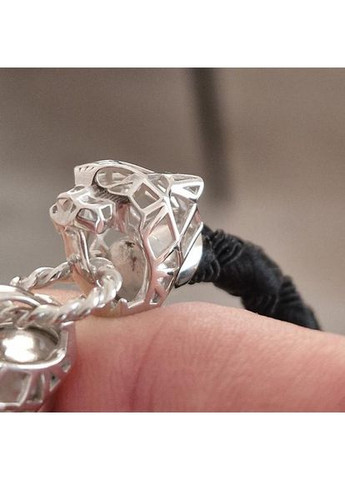 Браслет Пантера из серебра с черным текстилем 21 см No Brand (355921919)