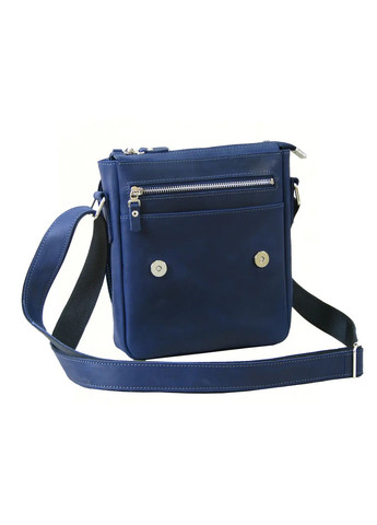 Мужская кожаная сумка через плечо планшет мессенджер из натуральной кожи с клапаном синяя 23×20×5 см GS (329150479)