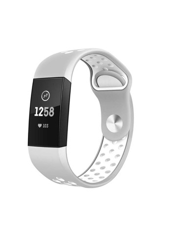 Силиконовый ремешок с перфорацией для фитнес браслета Fitbit Charge 3 / 4 - Grey&White / размер L Primo (334011845)
