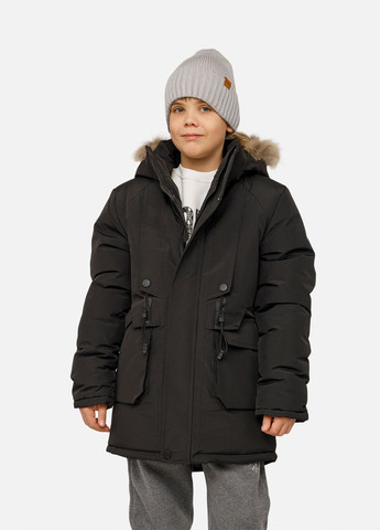 Черная зимняя куртка для мальчика цвет черный цб-00254661 JINTAI FUSHI