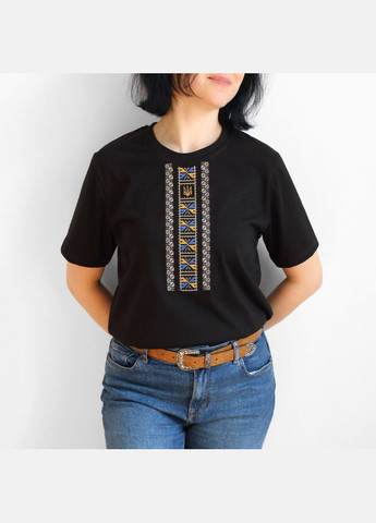 Вышитая футболка черная с трезубцем Полуботок Ladan - (301026581)